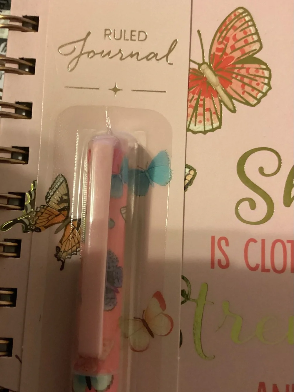 Pink Butterfly Ruled Journal with Pen - Prov 31:25 Strength & Dignity